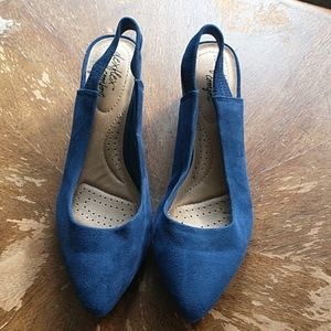 Blue suede pumps